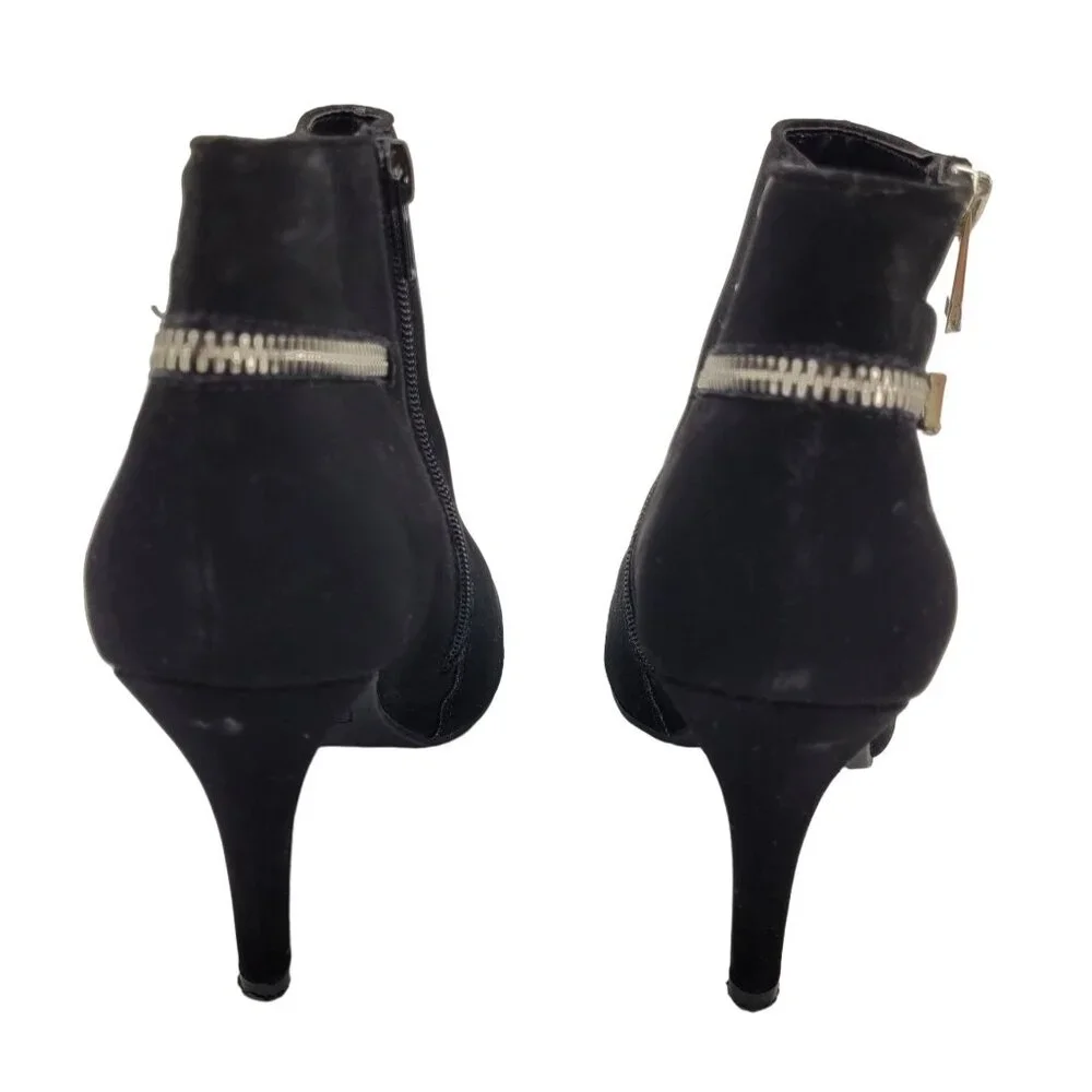Black Ankle Boots with Multiple Silver Tone Zippers 7M/37